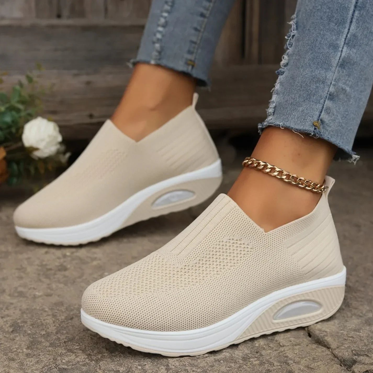 Women's Slip-On Wedge Trainers with Stretch Mesh Upper — Comfortable Everyday Trainers for Active Casual Wear | Koossa