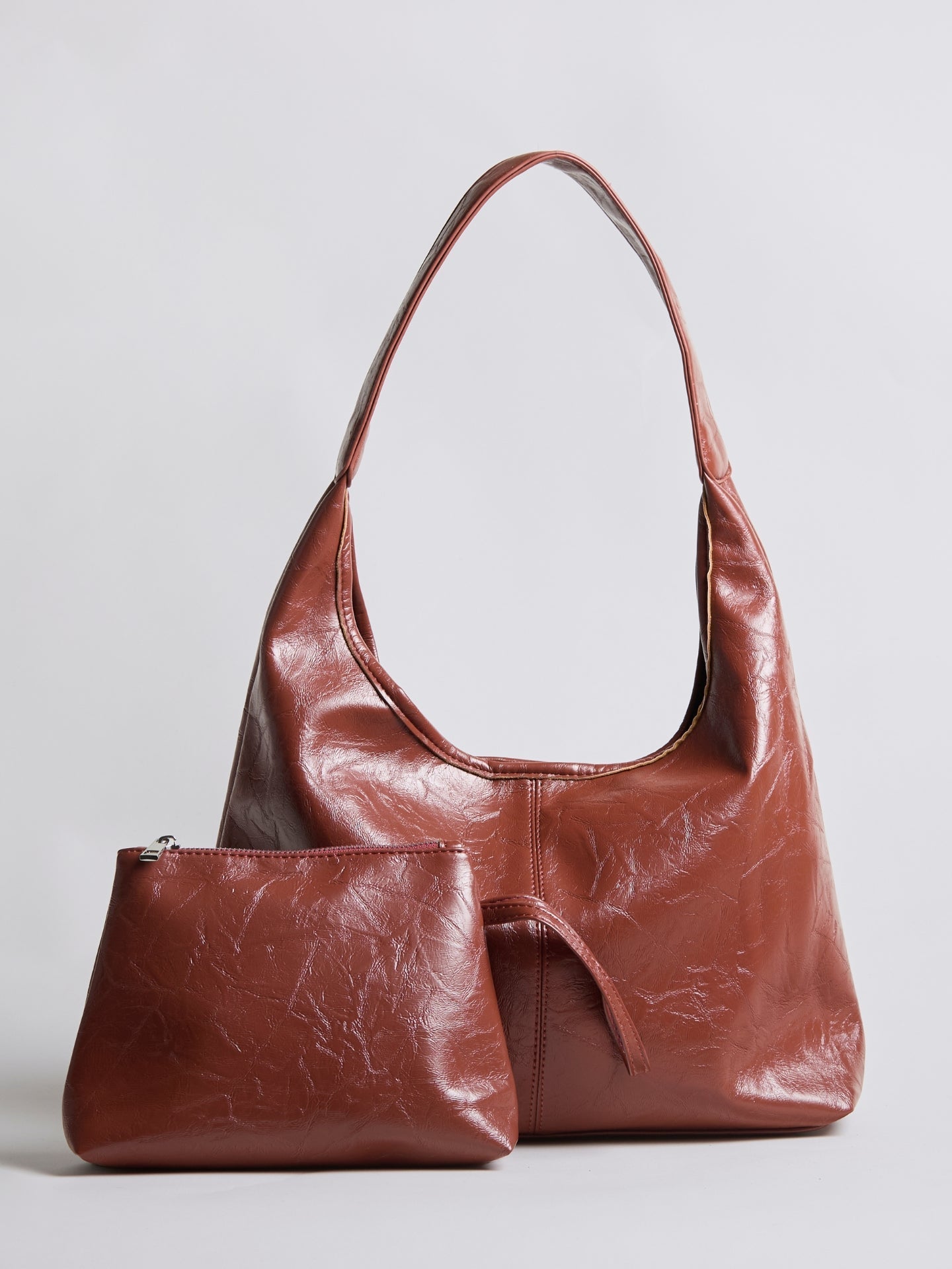 Soft Leather-Effect Tote Bag in Black with Matching Pouch | Spacious Everyday Shoulder Bag with Compartments | Koossa