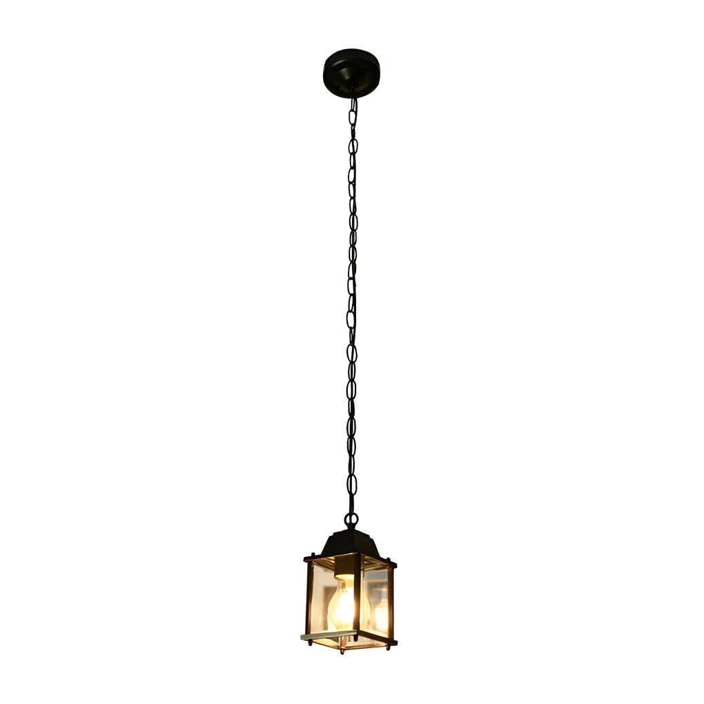 Outdoor Hanging Lantern Black Aluminum Glass Square Pendant Light for Porch Patio Garden Balcony Weather Resistant Exterior Lighting Fixture | Lonoma