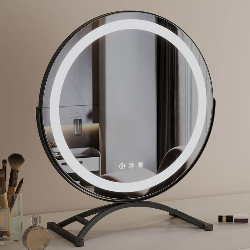Miroir lumineux LED 40 cm rechargeable 3 modes pivotant 360° dimable beauté maquillage tactile mémoire | Koossa