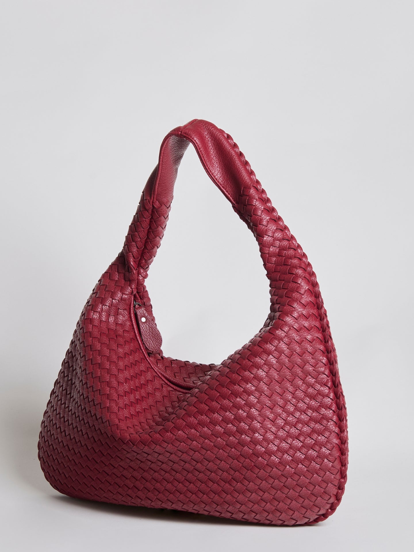 Woven Leather Hobo Bag with Soft Structure in Black, Wine Red, Sage Green & More | Koossa
