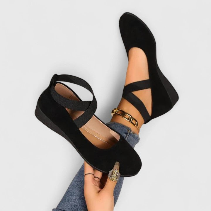 Strappy Round-Toe Wedge Flats in Soft Leather for Everyday Spring and Summer Elegance | Lightweight and Comfortable Women's Warm-Weather Footwear | Koossa
