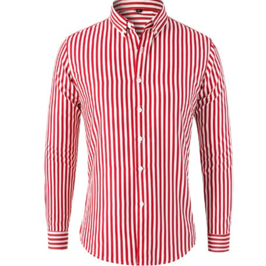 Men's Vertical Stripe Long Sleeve Shirt in Classic Blue and White | Koossa