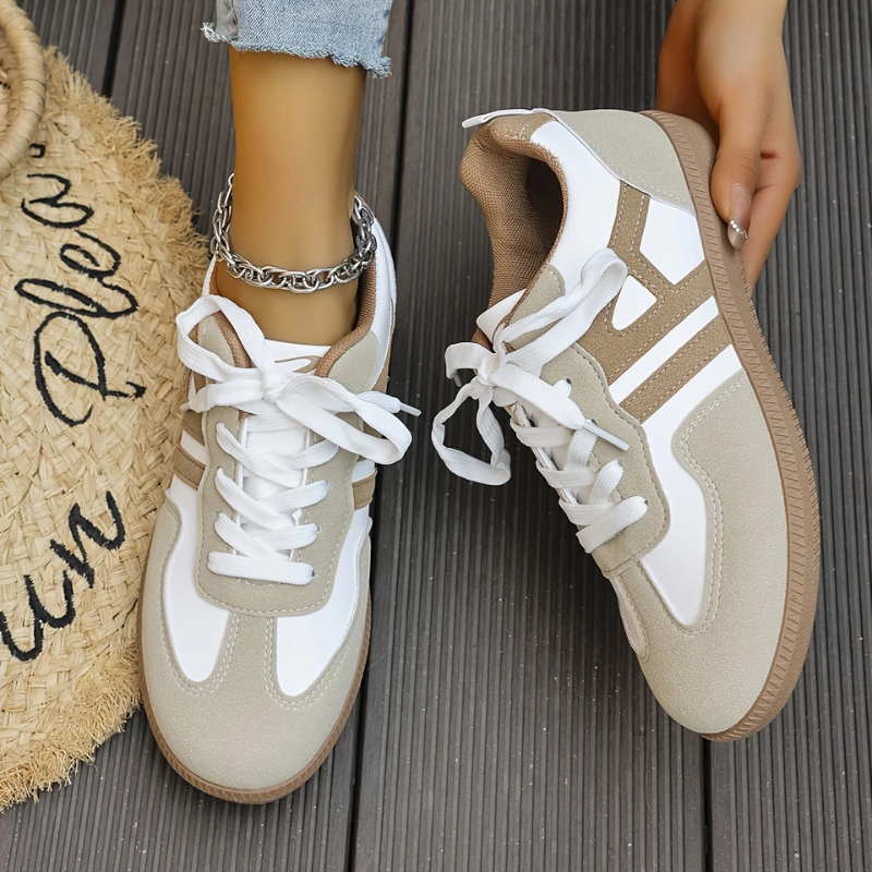 Women's Wide-Toe Box Leather Trainers in White and Brown for Everyday Comfort and Natural Foot Movement | Koossa