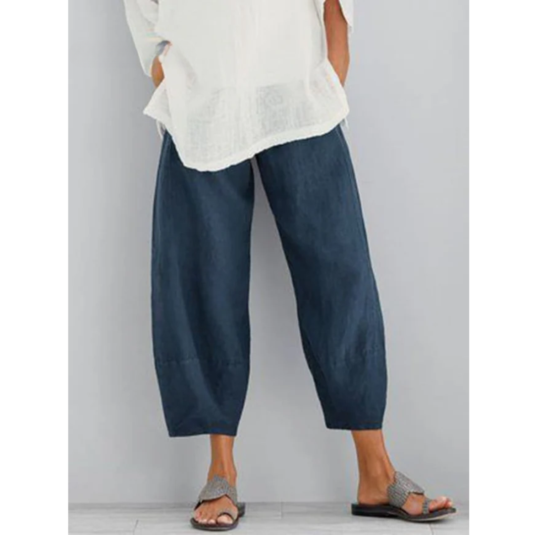 Women's Linen Leisure Trousers in Khaki, Black & Blue — Elegant High-Waist Wide Leg Trousers for Everyday Wear | Koossa