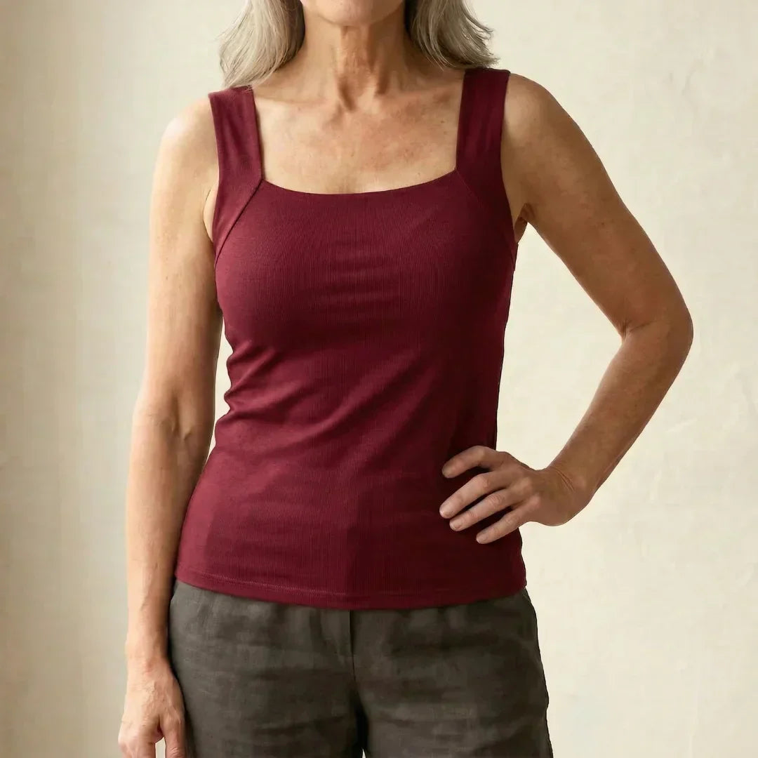 Built-In Support Camisole Top with Integral Bra in Stretch Jersey for Effortless Everyday Layering and Standalone Comfort | Koossa