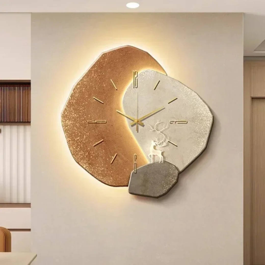 Horloge murale en bois naturel avec éclairage LED d'ambiance — Design moderne fluide pour salon et chambre | Koossa