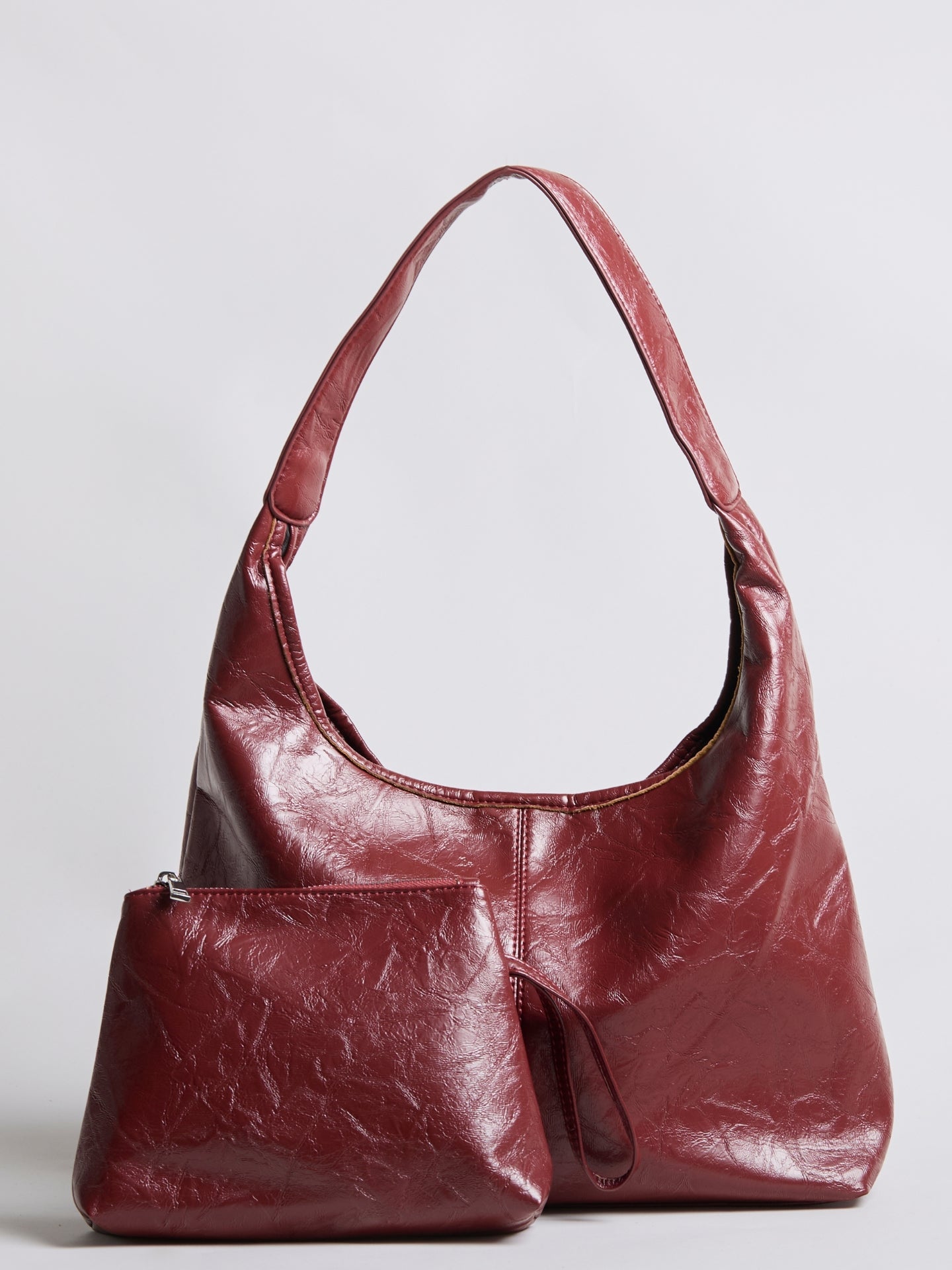 Soft Leather-Effect Tote Bag in Black with Matching Pouch | Spacious Everyday Shoulder Bag with Compartments | Koossa