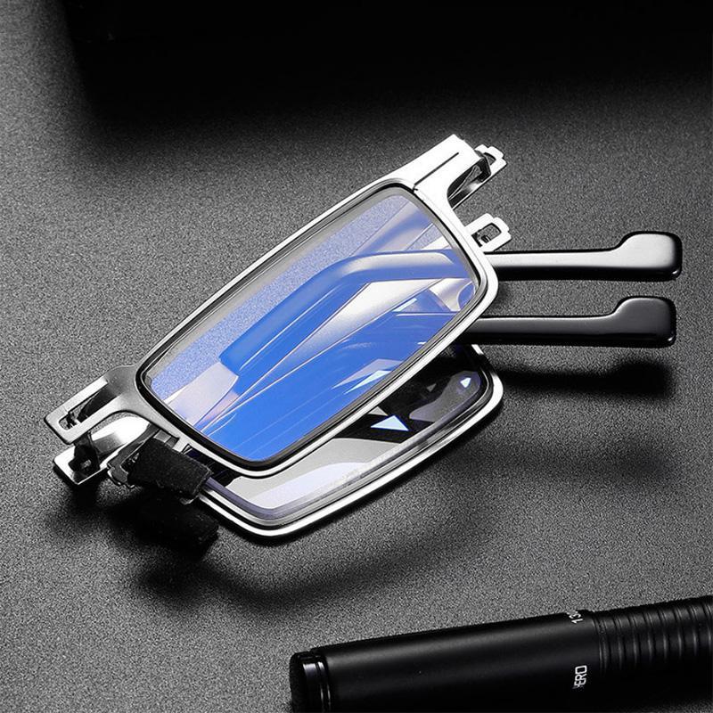 Foldable Reading Glasses with Blue Light Filter, Lightweight Titanium Frame, Silver, Spring Hinges, Compact Readers for Travel & Office | Lonoma