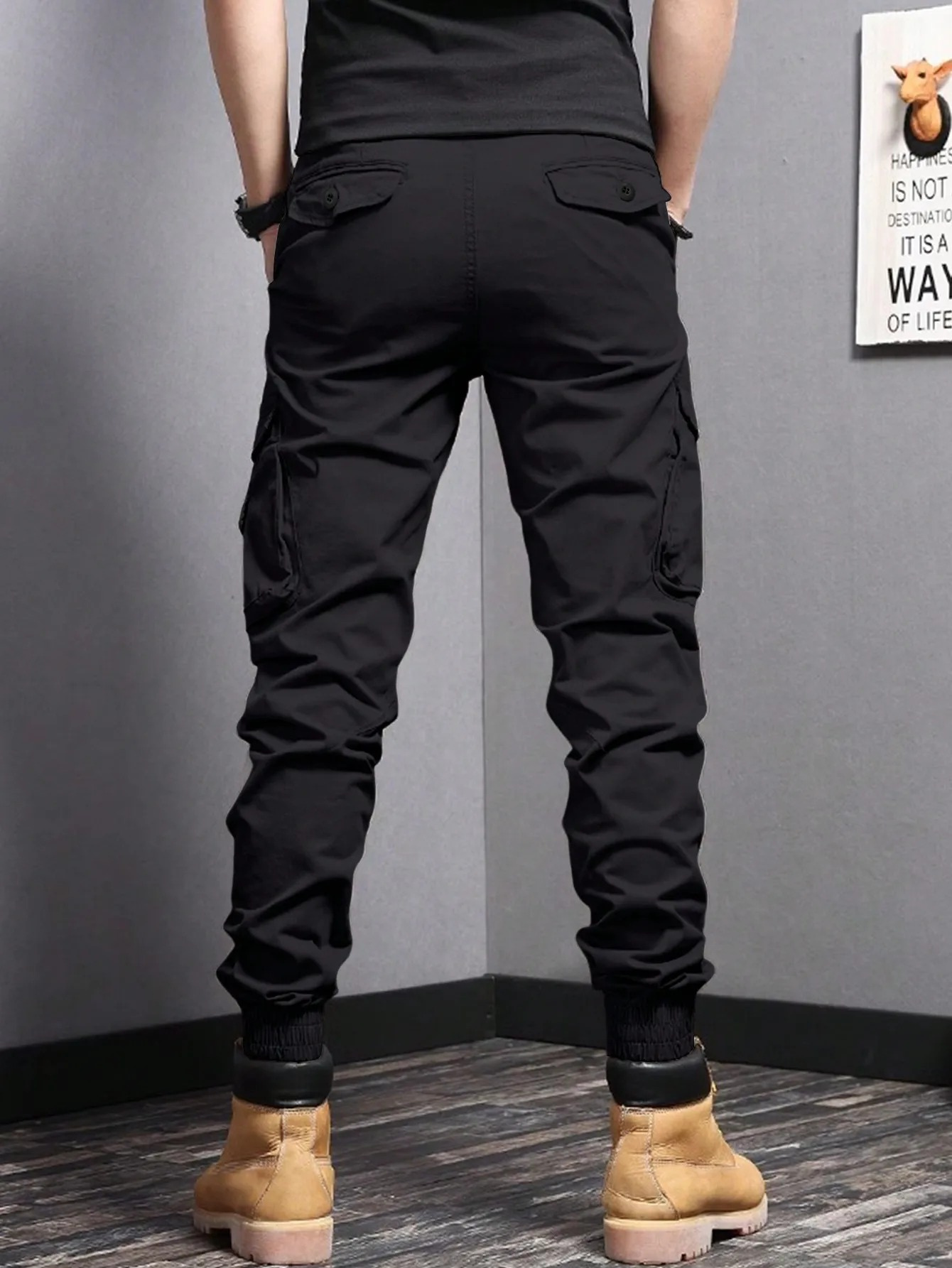 Men's Cargo Trousers in Black and Grey — Tapered Utility Style with Flap Pockets and Reinforced Seams for Casual Everyday Wear | Koossa