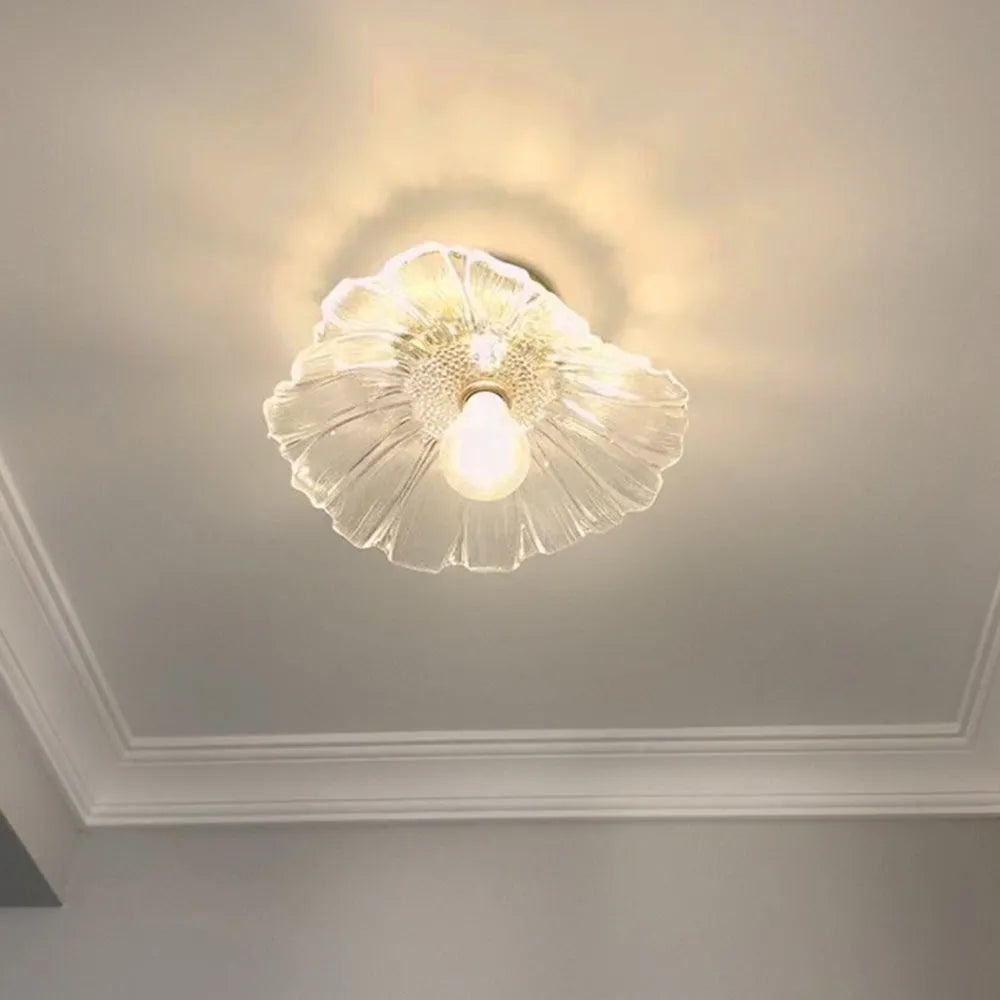 Floral Glass Flush Mount or Drop Ceiling Light with Brass Accents – Clear, Green or Pink Petal Shades for Bedroom, Dining Room | Lonoma