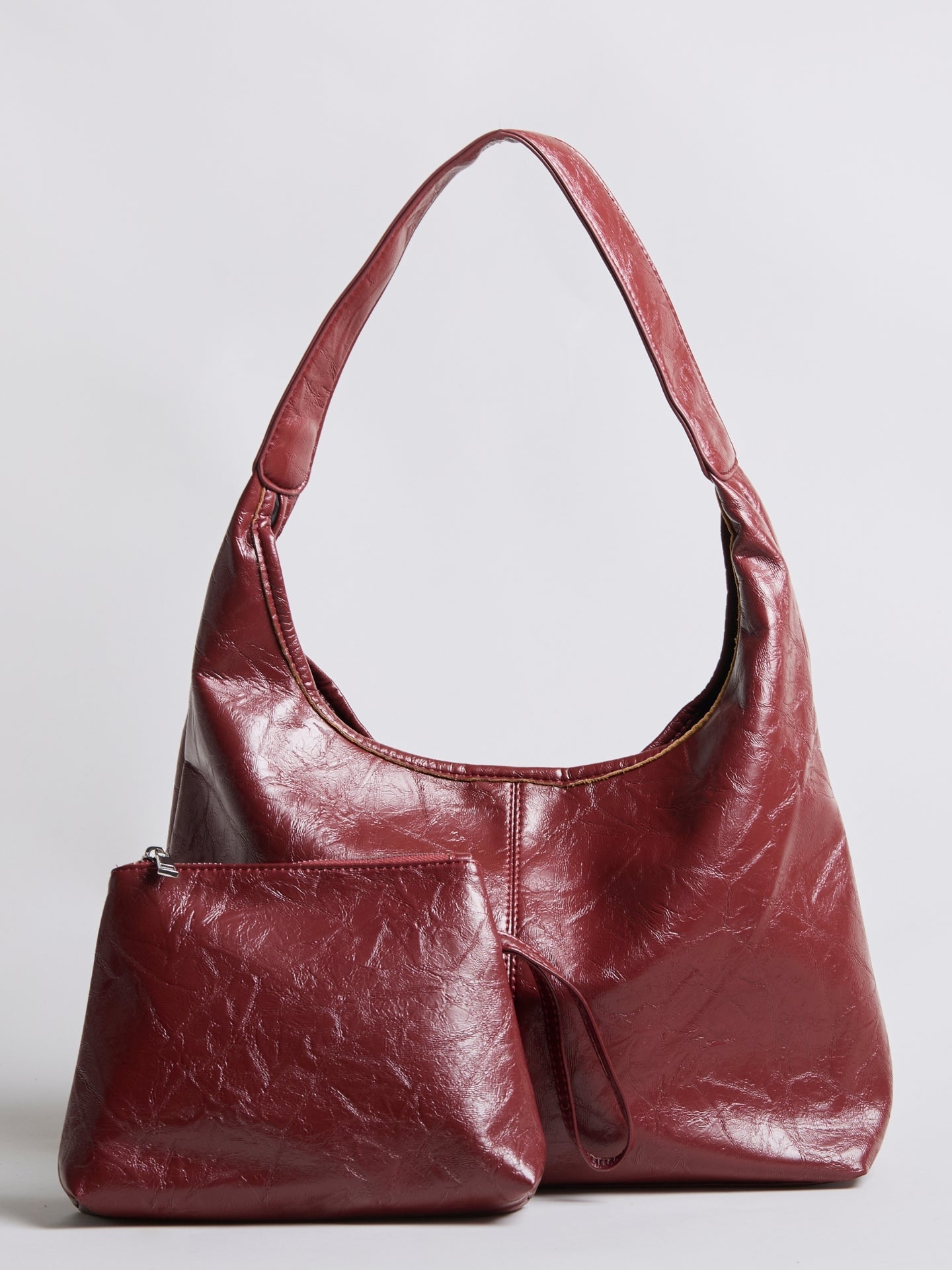 Soft Leather-Effect Tote Bag in Black with Matching Pouch | Spacious Everyday Shoulder Bag with Compartments | Koossa
