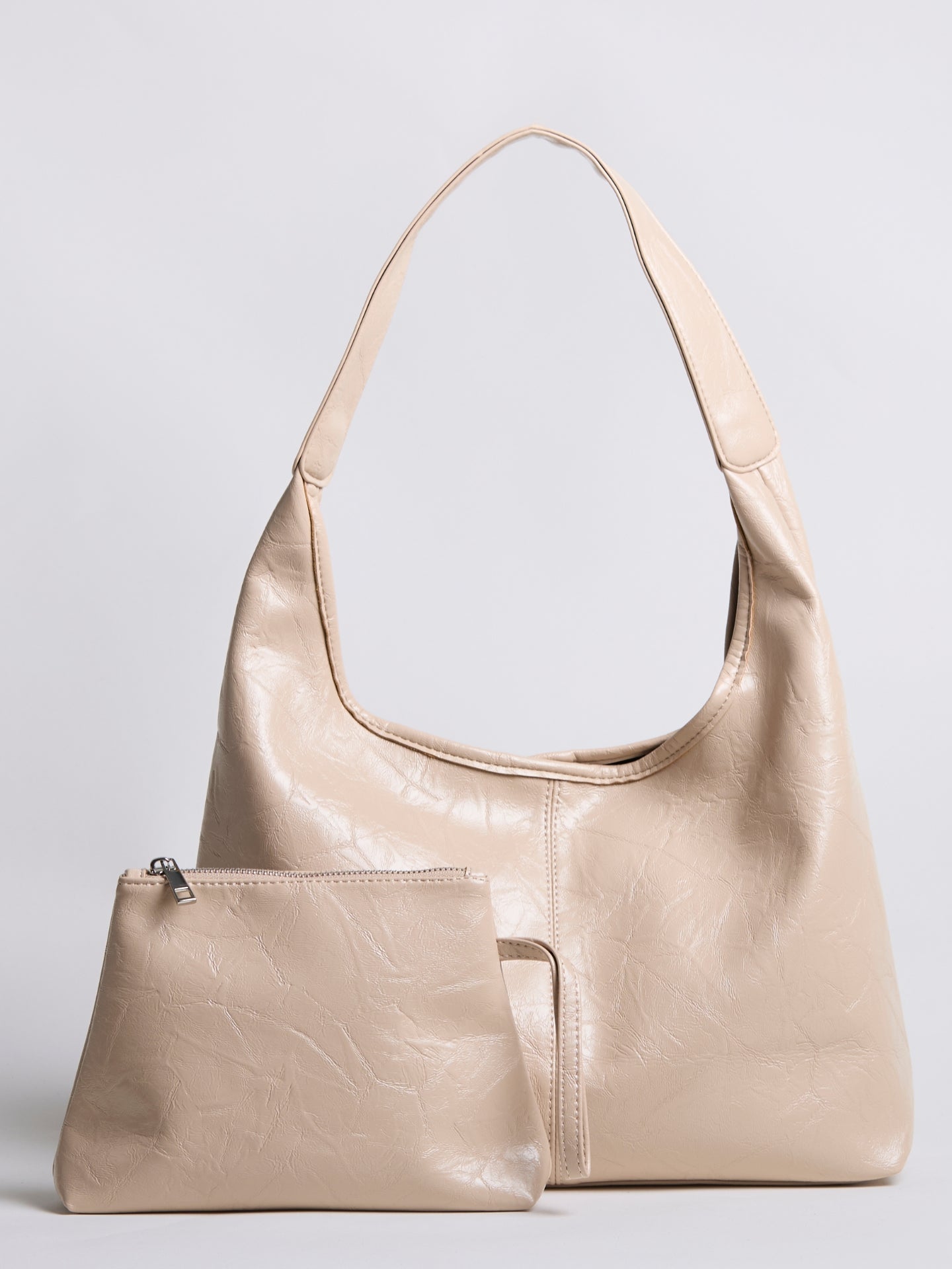 Soft Leather-Effect Tote Bag in Black with Matching Pouch | Spacious Everyday Shoulder Bag with Compartments | Koossa