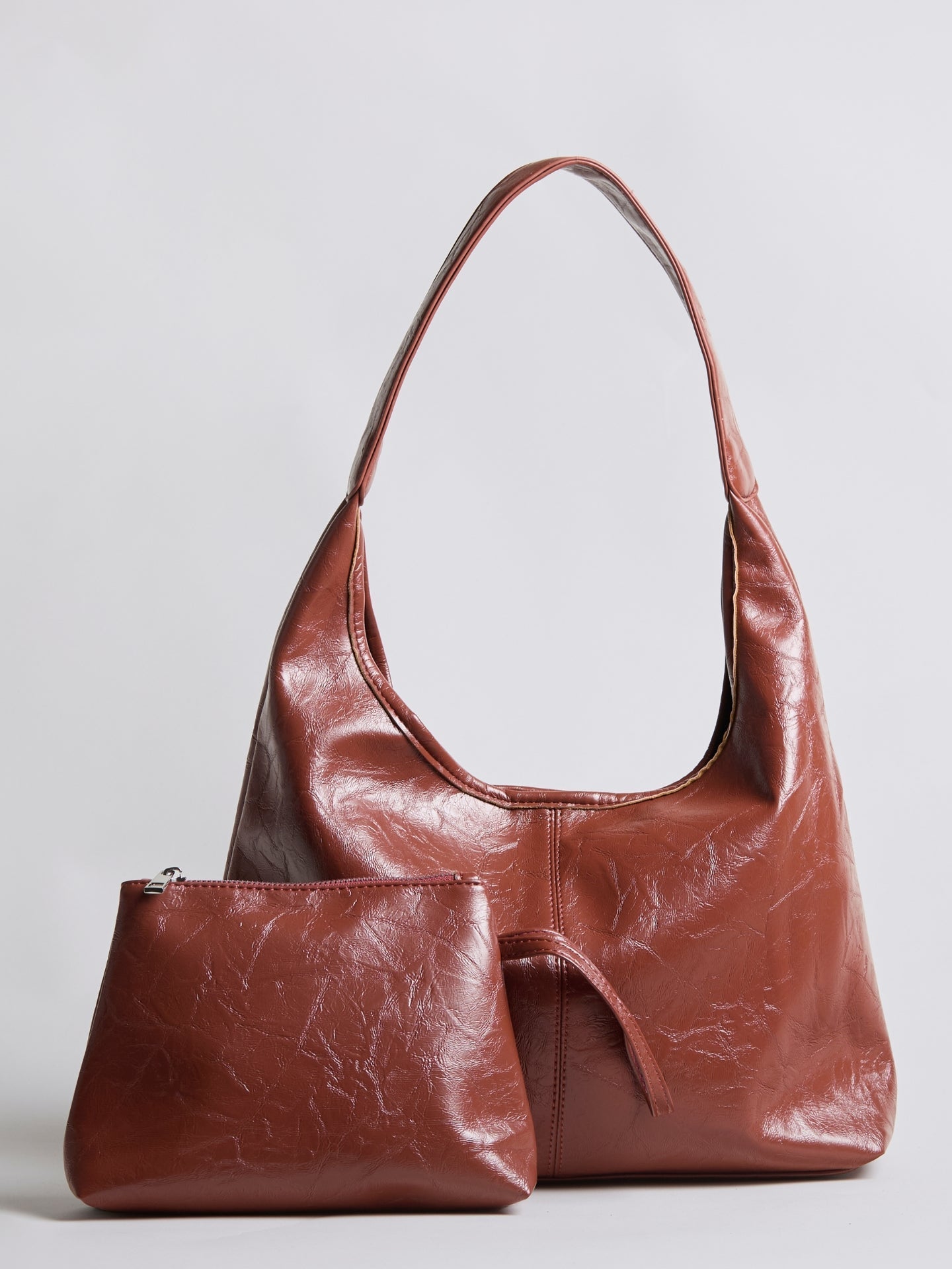 Soft Leather-Effect Tote Bag in Black with Matching Pouch | Spacious Everyday Shoulder Bag with Compartments | Koossa
