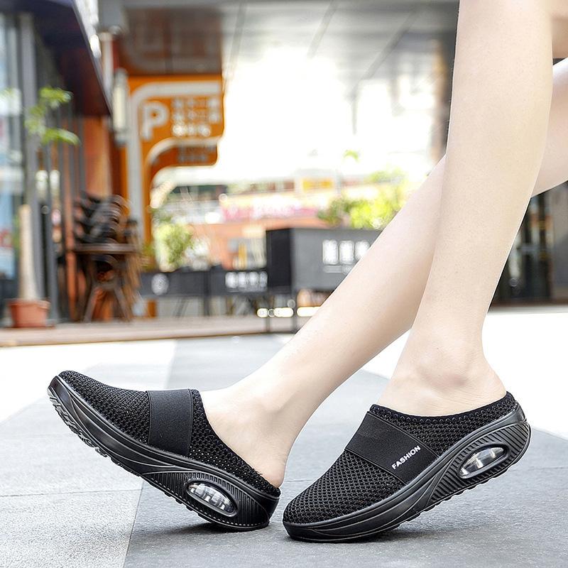 Women's Cushioned Orthopaedic Walking Trainers — Breathable Mesh Slip-On Shoes with Air Cushion Support | Koossa
