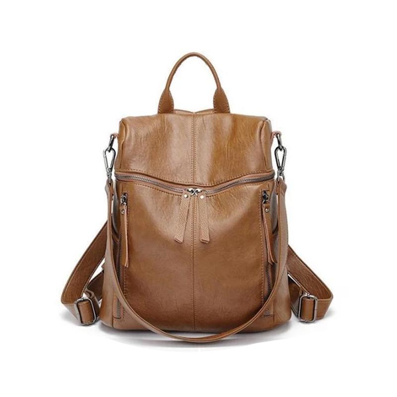 Women's Black Leather Backpack — Large Capacity Daypack for Work, Travel & Everyday Use | Koossa