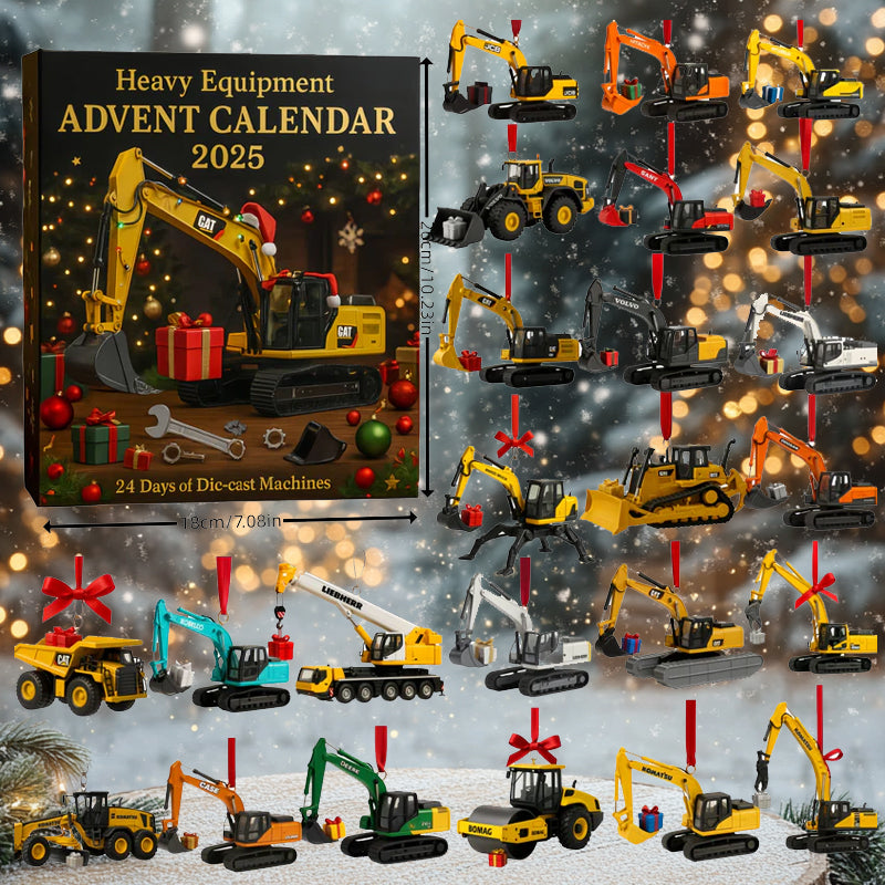 Construction Vehicle Advent Calendar 24 Metal Die-Cast Miniature Machines Excavator Crane Bulldozer Kids Holiday Countdown | Lonoma