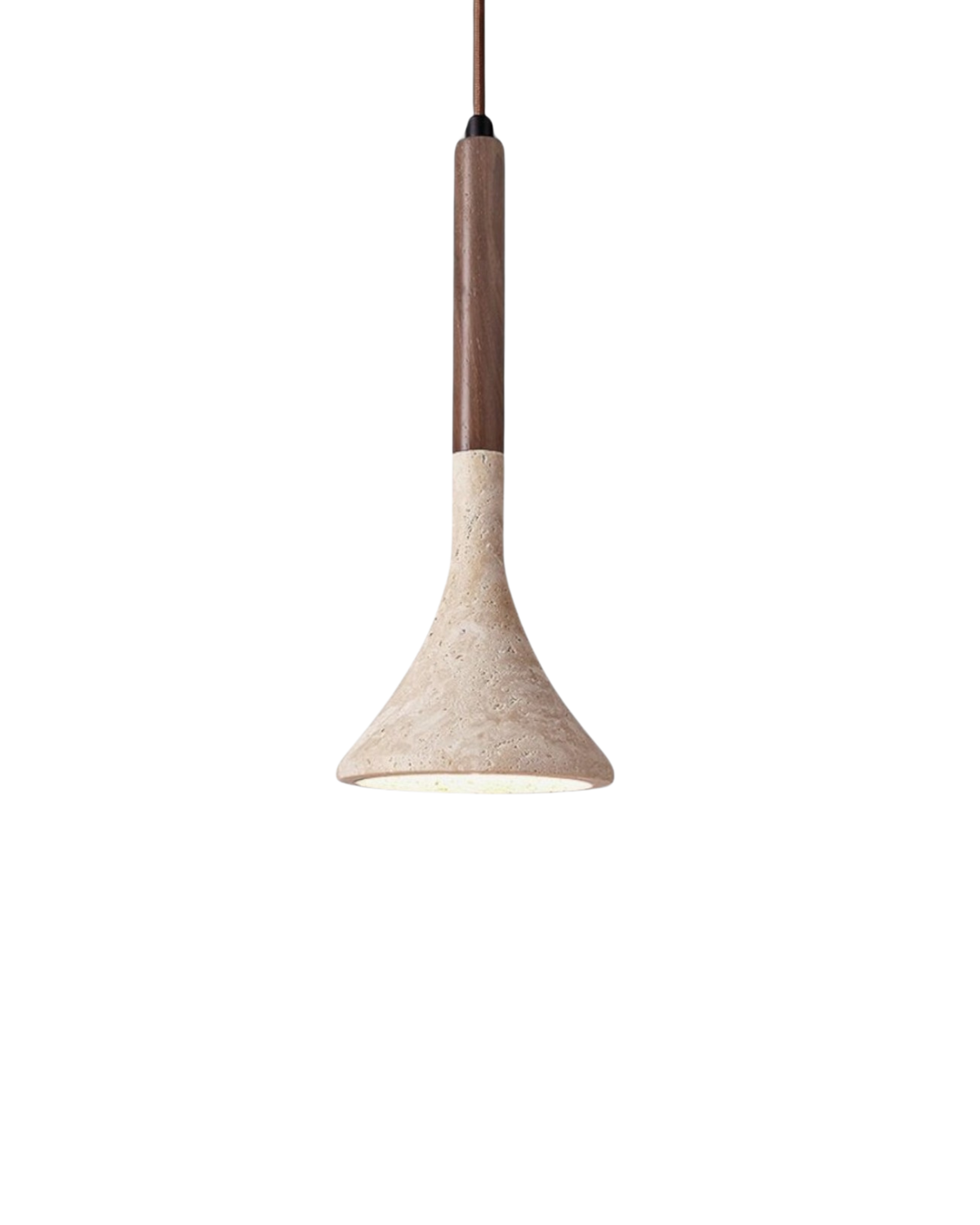 Travertine Pendant Light with Walnut Wood Accent, Natural Stone Dining Room Hanging Lamp for Kitchen Island, Scandinavian Decor | Lonoma