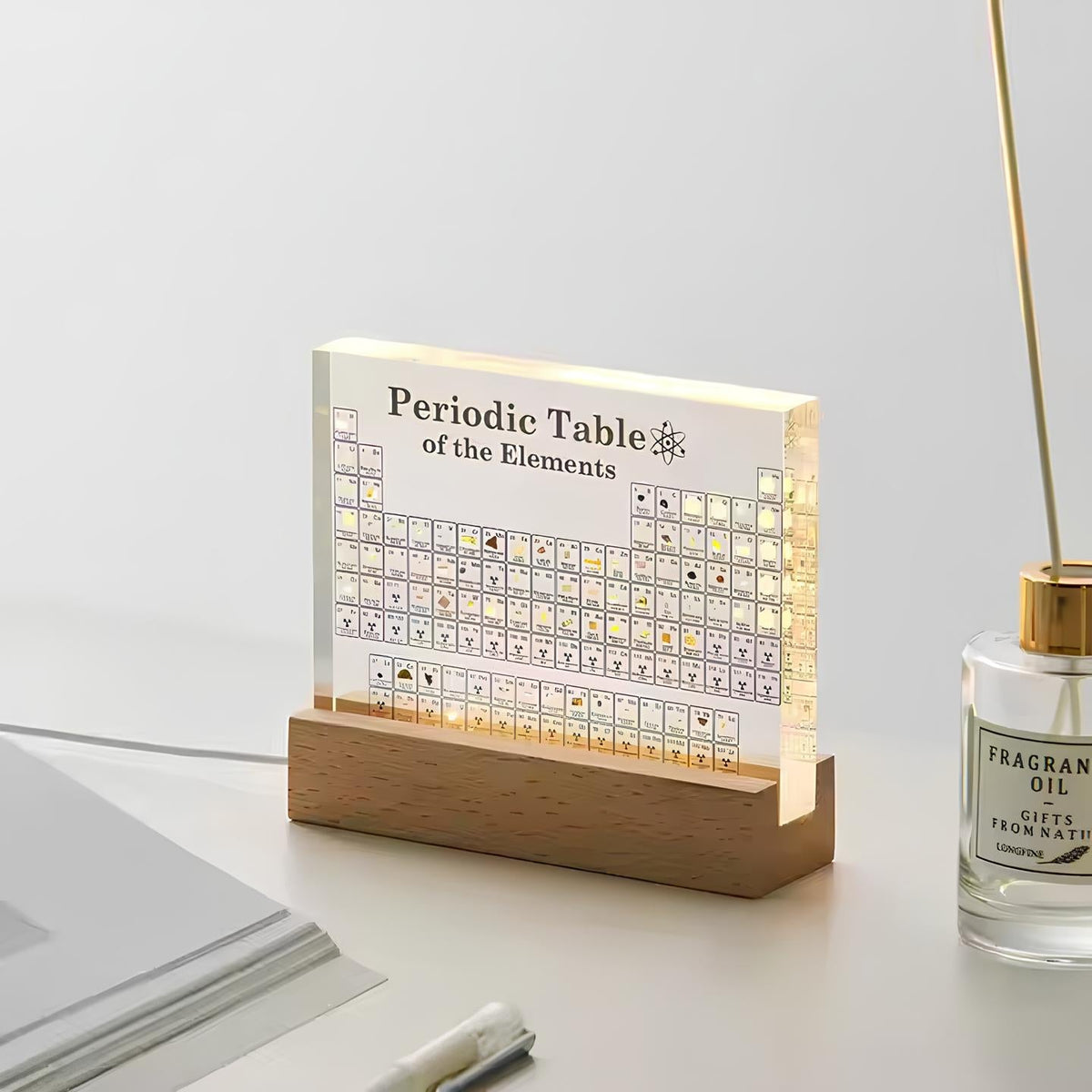 Illuminated Periodic Table Display with 83 Real Elements in Acrylic for Home Office Science Decor Education | Lonoma