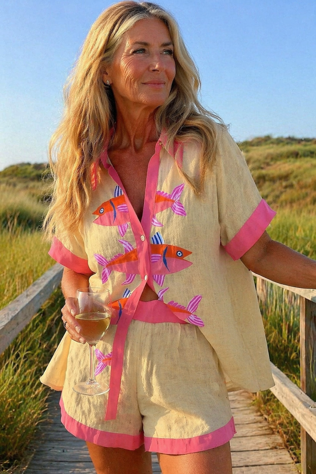 Women's Coordinated Shirt and Shorts Two-Piece Set in Lightweight Fabric for Warm Weather Holidays Casual Summer Outings Beach Resort Wear Relaxed Elegant Everyday Styling | Koossa