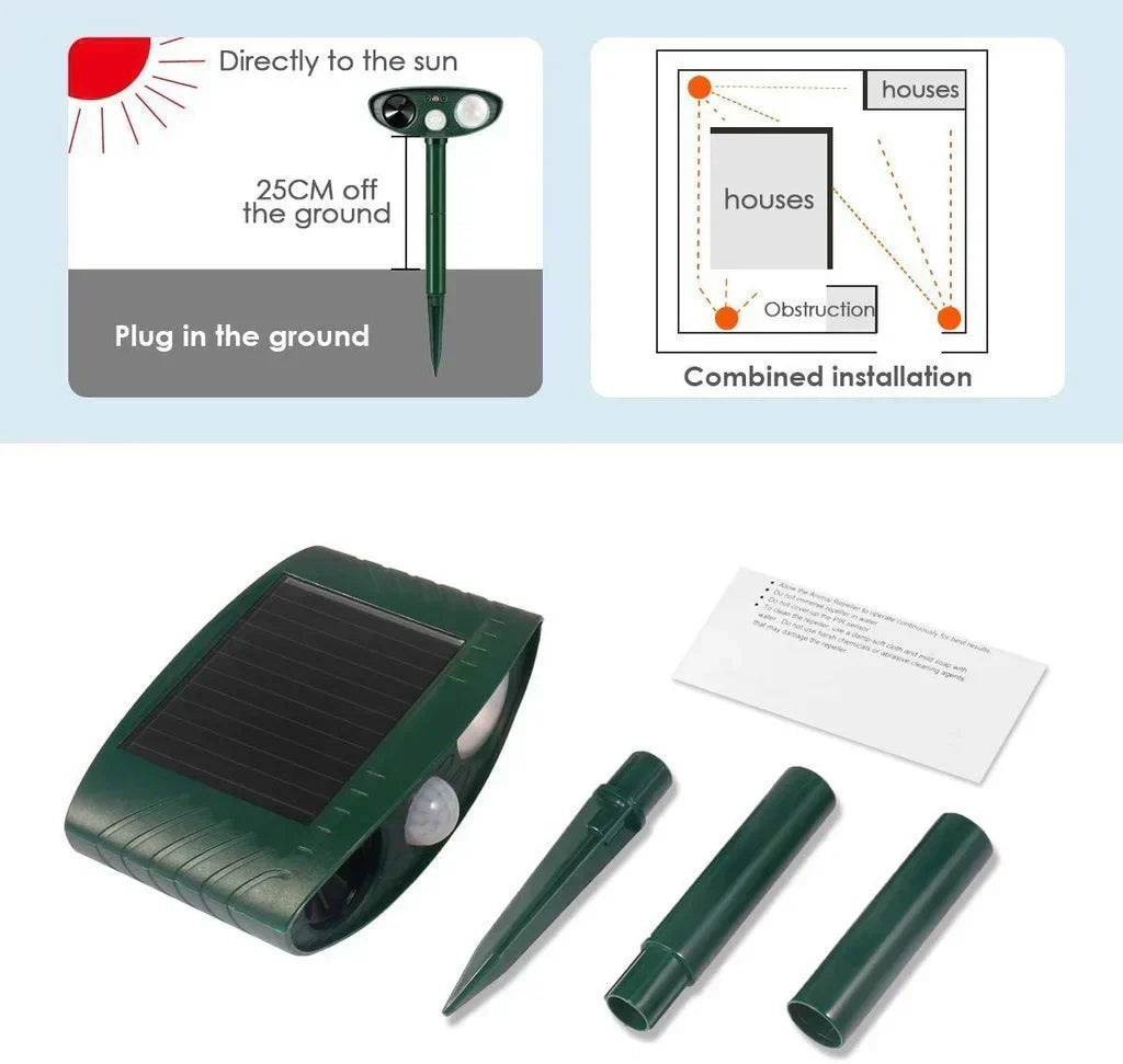 Solar Animal Repeller Ultrasonic Outdoor, Motion-Activated Strobe Light, Weatherproof Yard Deterrent for Garden, Lawn, Deer & Raccoons | Lonoma