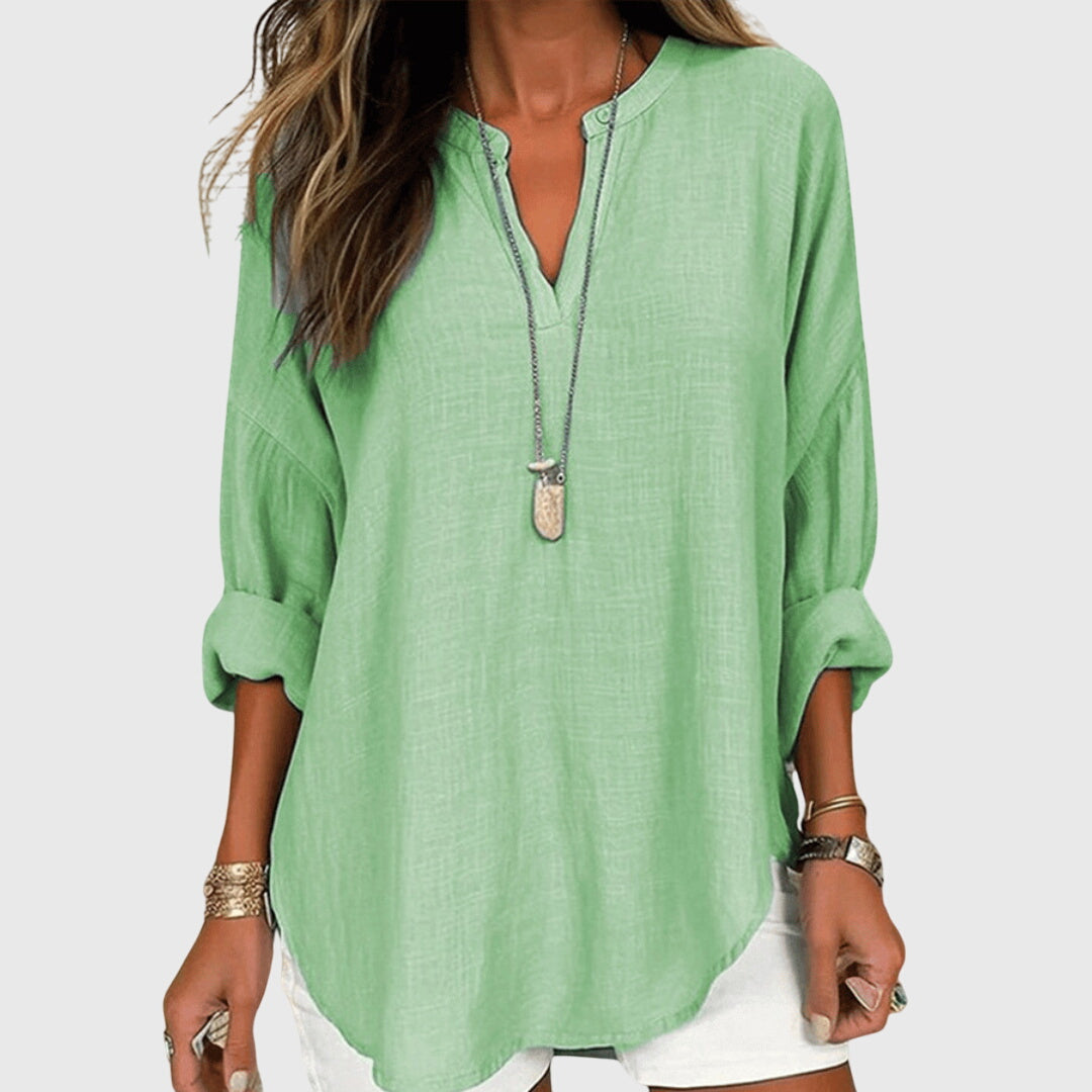 Women's Relaxed Long Sleeve Top in Soft Drape Fabric for Effortless Everyday Elegance | Koossa