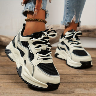Women's Platform Trainers in Beige & Black — Comfortable Everyday Sneakers with Elevated Sole | Koossa