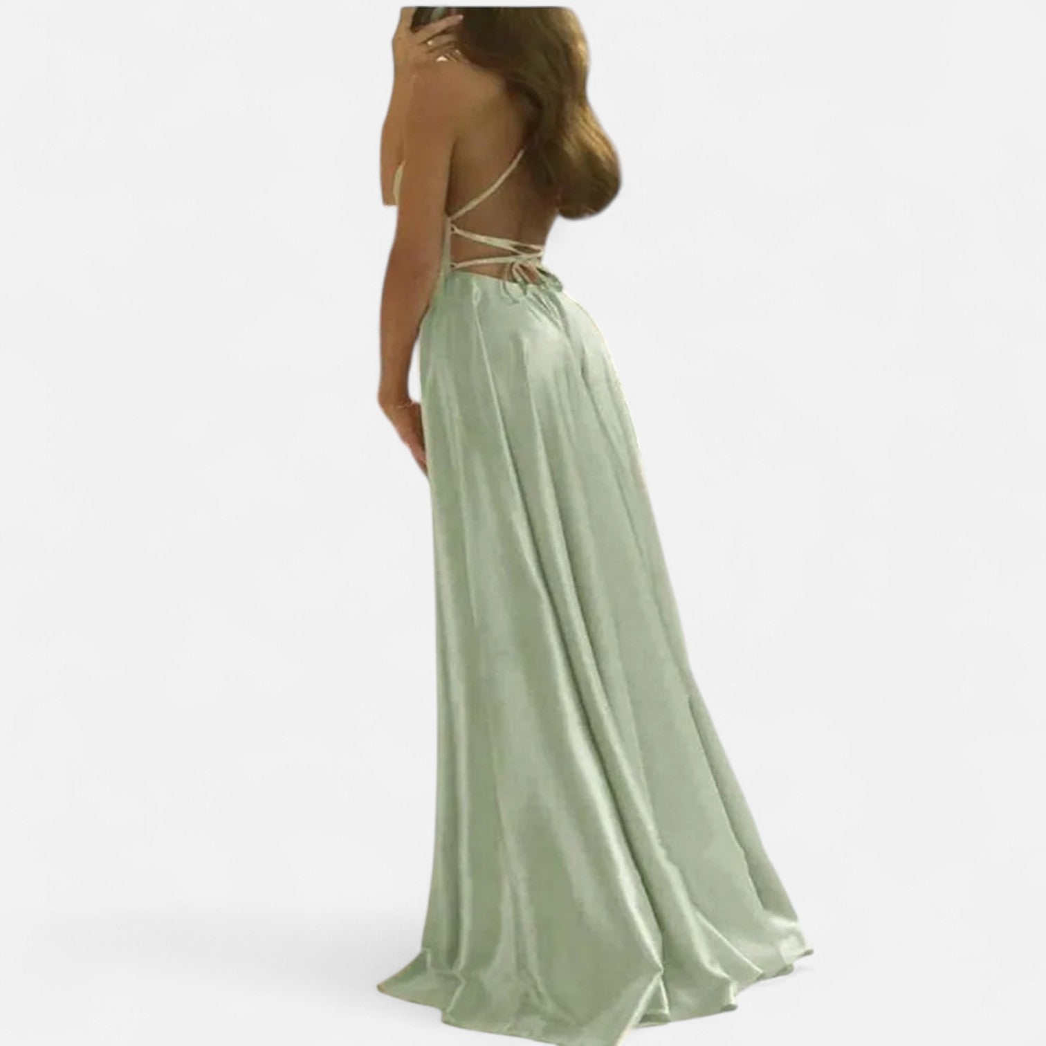 Women's Slim-Strap Maxi Dress with Side Slit for Wedding Guests | Elegant Floor-Length Gown in Navy Black Pink Burgundy Sage | Spring Summer Evening Wear | Koossa