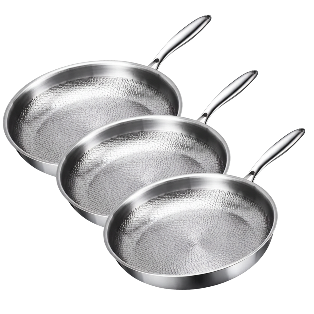 Set de 3 Poêles Titane Induction Antiadhésives Sans PFOA 26-28-30 cm Cuisine Saine Durable Professionnelle | Koossa