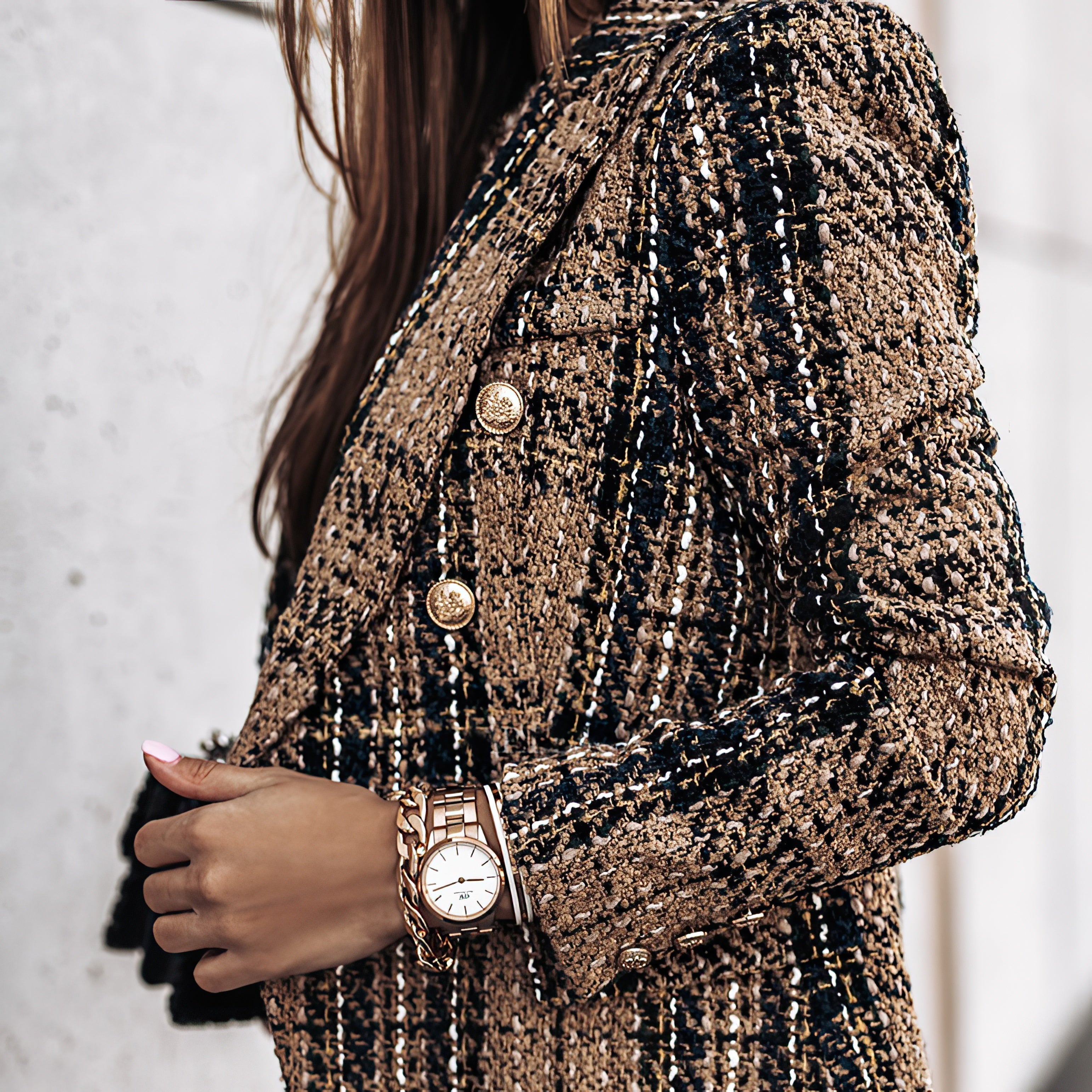Women's Check Double-Breasted Blazer in Four Rich Autumn Tones — Tailored Structured Office Smart Casual Formal Jacket for Work Evening Dinner | Koossa