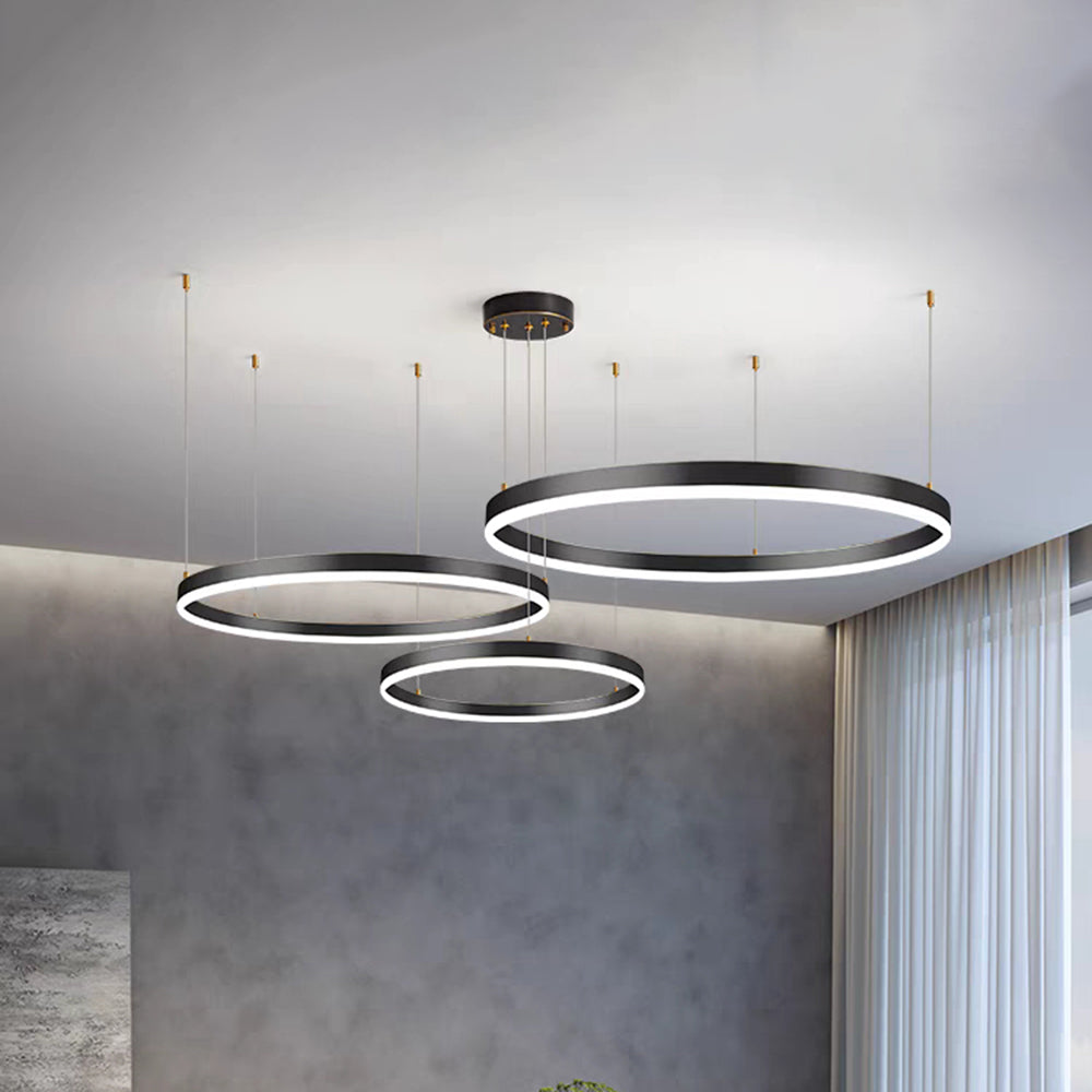 Suspension LED cercles multiples en métal noir doré ou moka pour salon salle à manger chambre dimable | Koossa