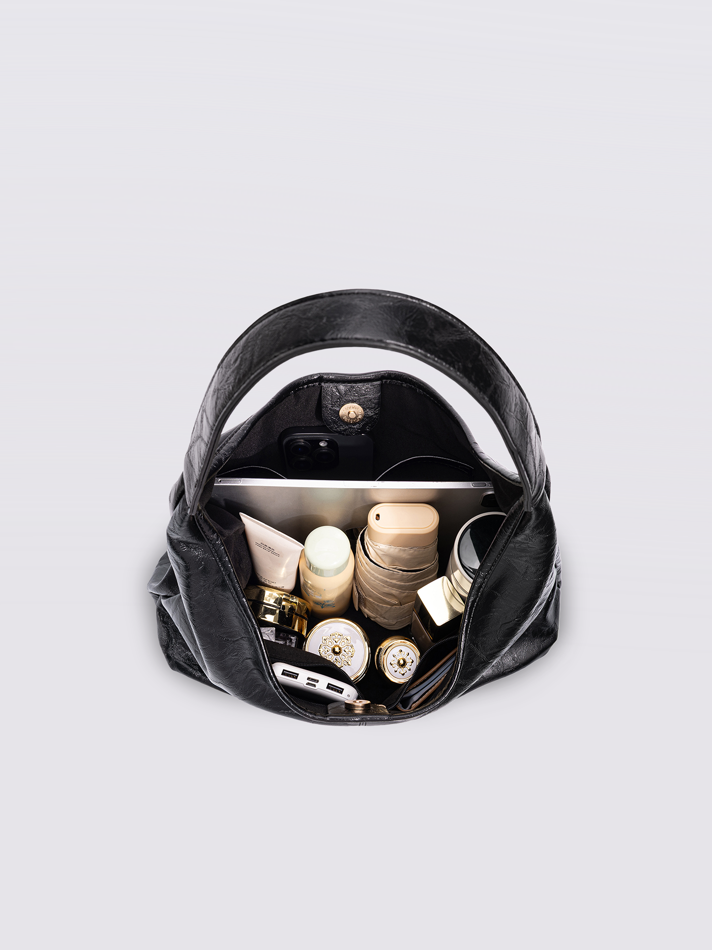 Soft Leather-Effect Tote Bag in Black with Matching Pouch | Spacious Everyday Shoulder Bag with Compartments | Koossa