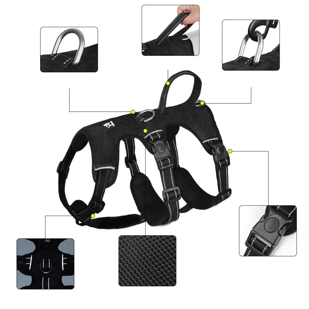 Dog Harness No-Pull Escape-Proof Reflective Adjustable Breathable Nylon Medium Large Puppy Walking Training Vest Chest Strap | Koossa