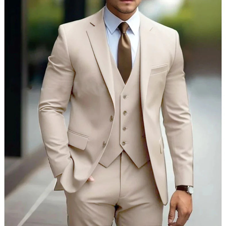 Three-Piece Tailored Suit with Waistcoat, Blazer and Trousers in Six Refined Colours for Weddings and Formal Occasions | Koossa