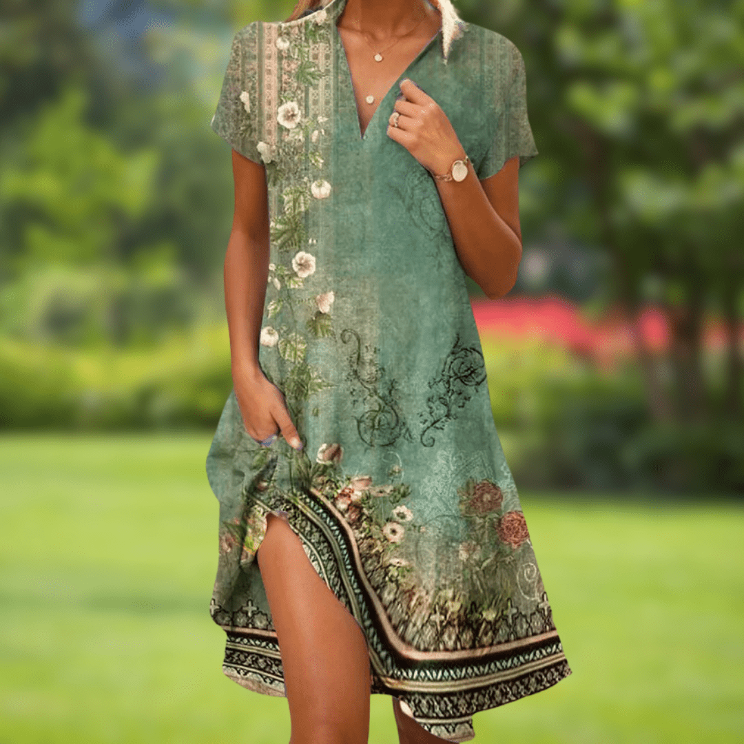Women's Floral Print V-Neck Dress with Pockets in Red Black Green White Light Blue for Spring Summer Garden Parties Casual Day Occasions Elegant Feminine Style | Koossa