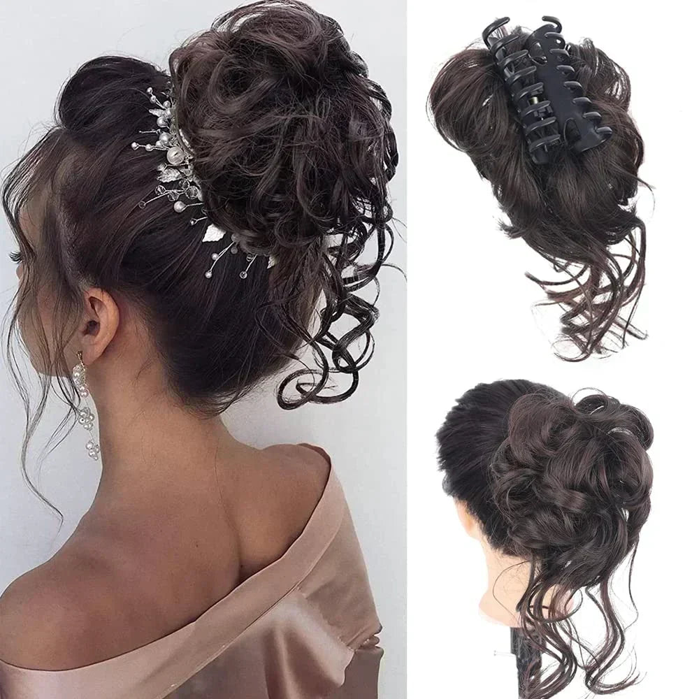 Clip-In Messy Bun Hair Extension, Curly Synthetic Updo Hairpiece for Women, Scrunchie Chignon for Everyday, Weddings & Parties | Lonoma
