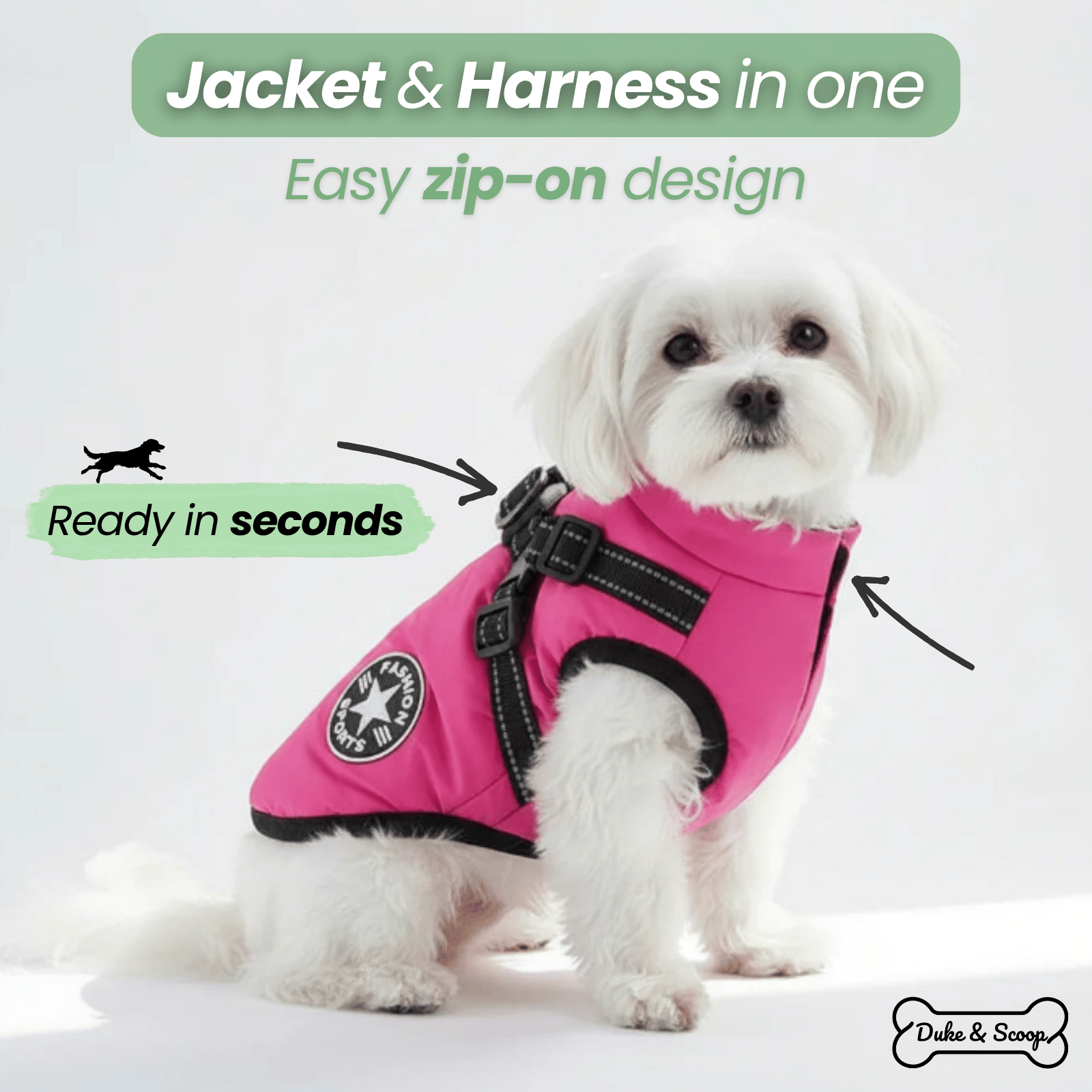 Dog Jacket Harness 2-in-1 Waterproof Fleece Lined Reflective S to 5XL Small Large Dogs Winter Coat Zip | Koossa