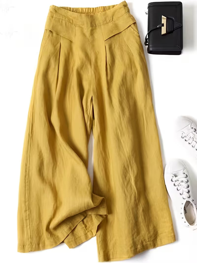 Lightweight Wide-Leg Trousers with Elasticated Waist in Breathable Cotton Blend for Everyday Comfort | Koossa