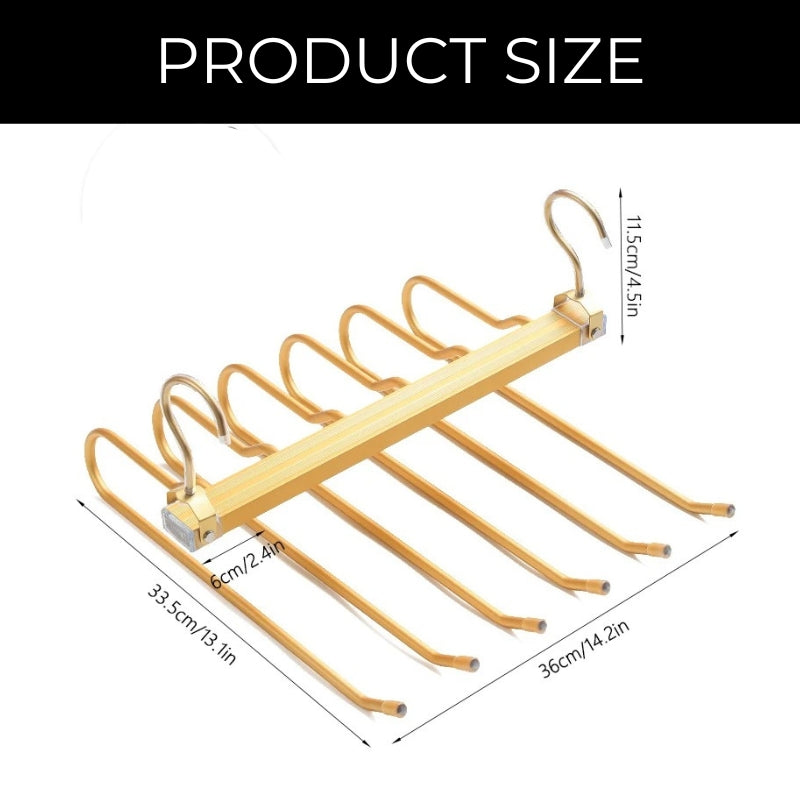 Cintre porte-pantalons pivotant en aluminium doré pour 6 pantalons avec barres antidérapantes gain de place | Koossa