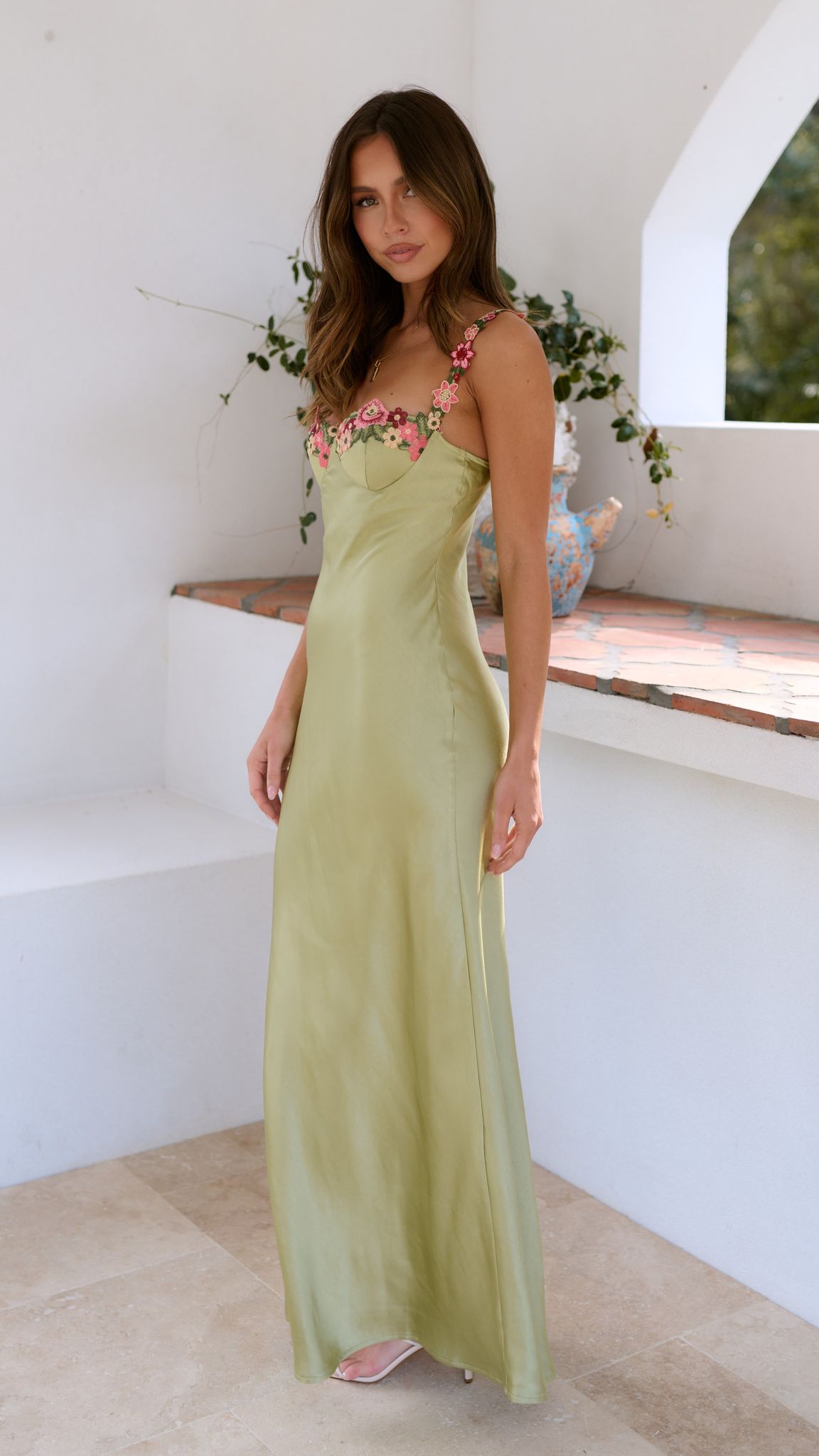 Fitted Embroidered Bustier Dress in Lime Green for Cocktail Events and Celebrations | Koossa