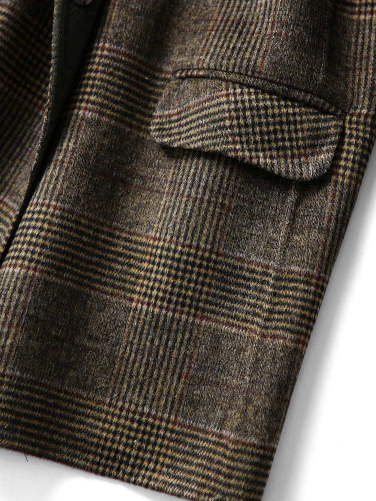 Women's Beige Checked Winter Coat — Classic Double-Breasted Wool-Blend Coat for Cold Weather & Everyday Elegance | Koossa
