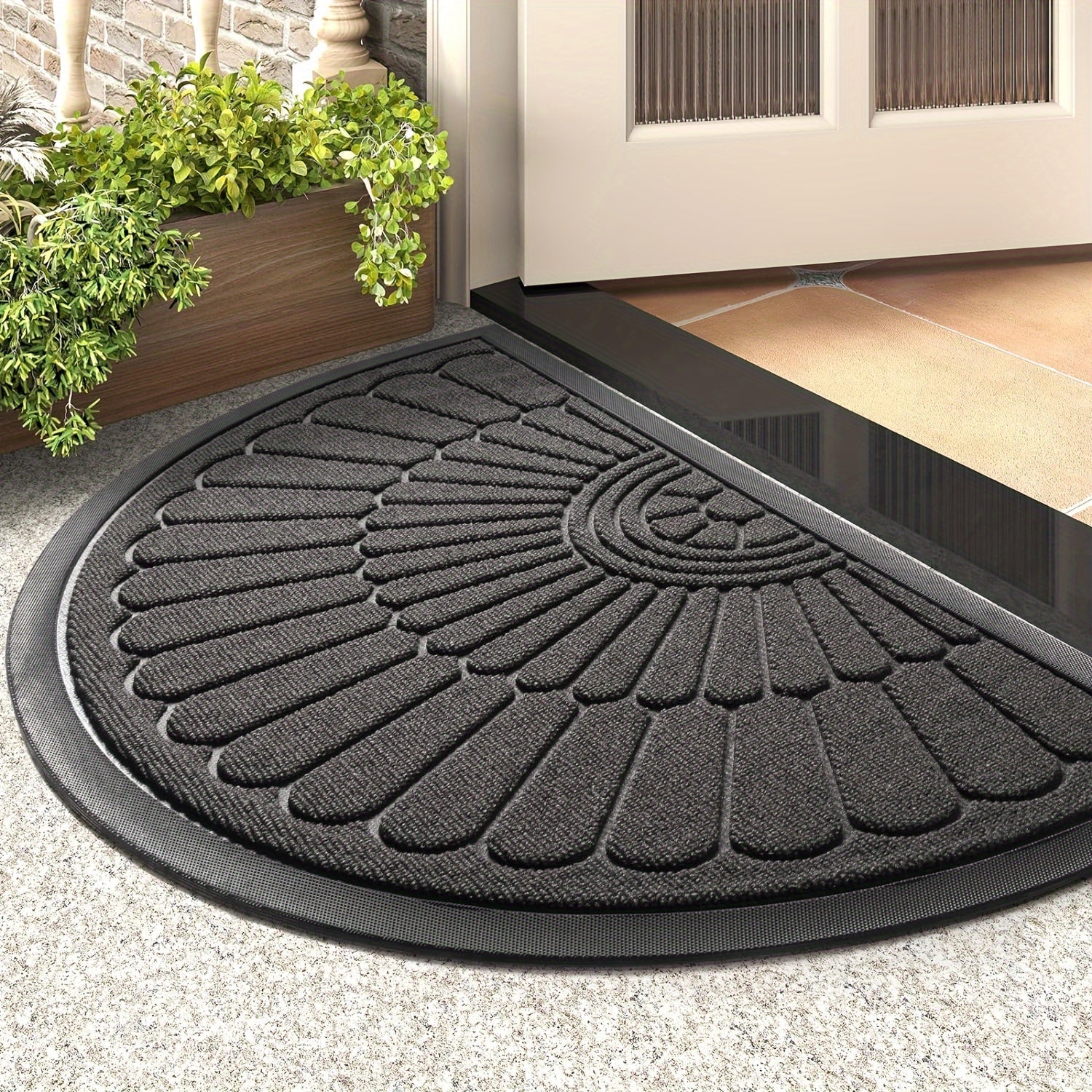 Paillasson demi-lune en caoutchouc antidérapant 43×75 ou 60×90 cm intérieur extérieur noir gris brun design | Koossa