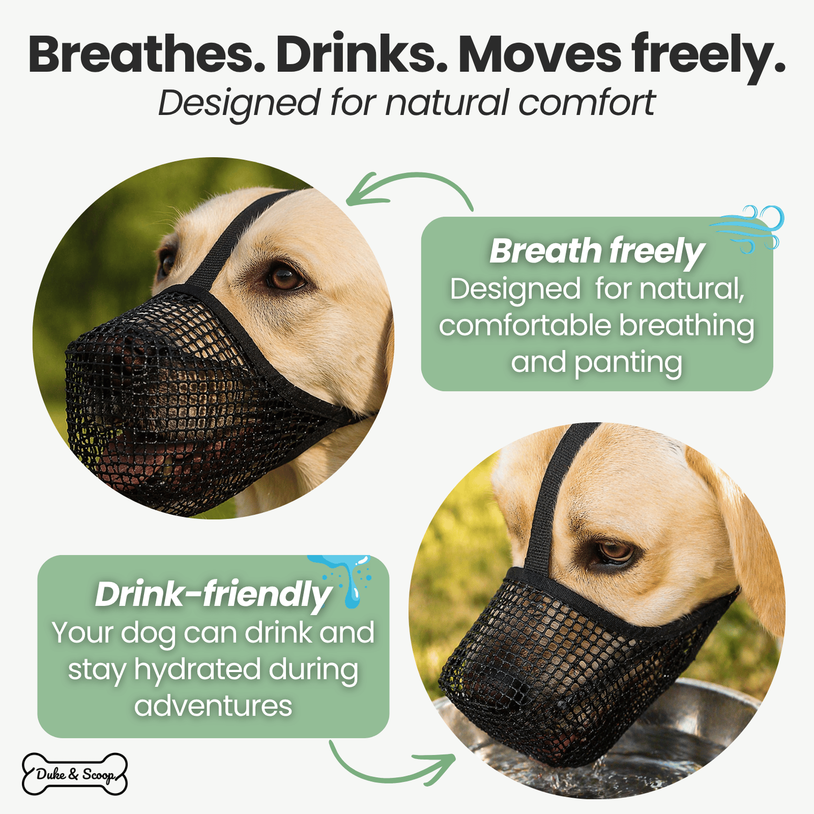 Dog Muzzle Soft Mesh Breathable Adjustable XS S M L XL Drink-Friendly Foldable Public Transport Safe | Koossa