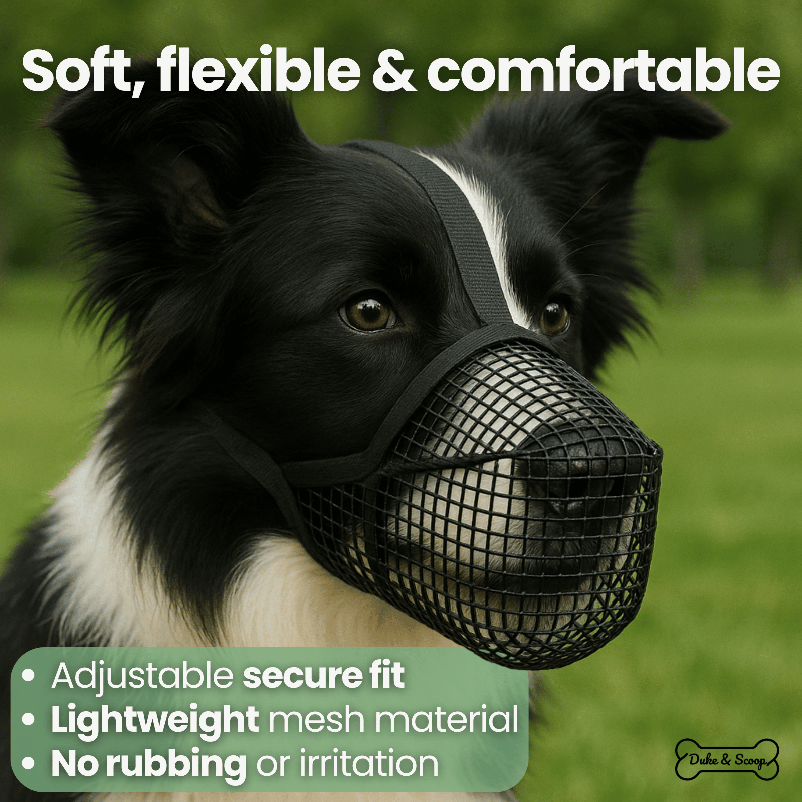 Dog Muzzle Soft Mesh Breathable Adjustable XS S M L XL Drink-Friendly Foldable Public Transport Safe | Koossa