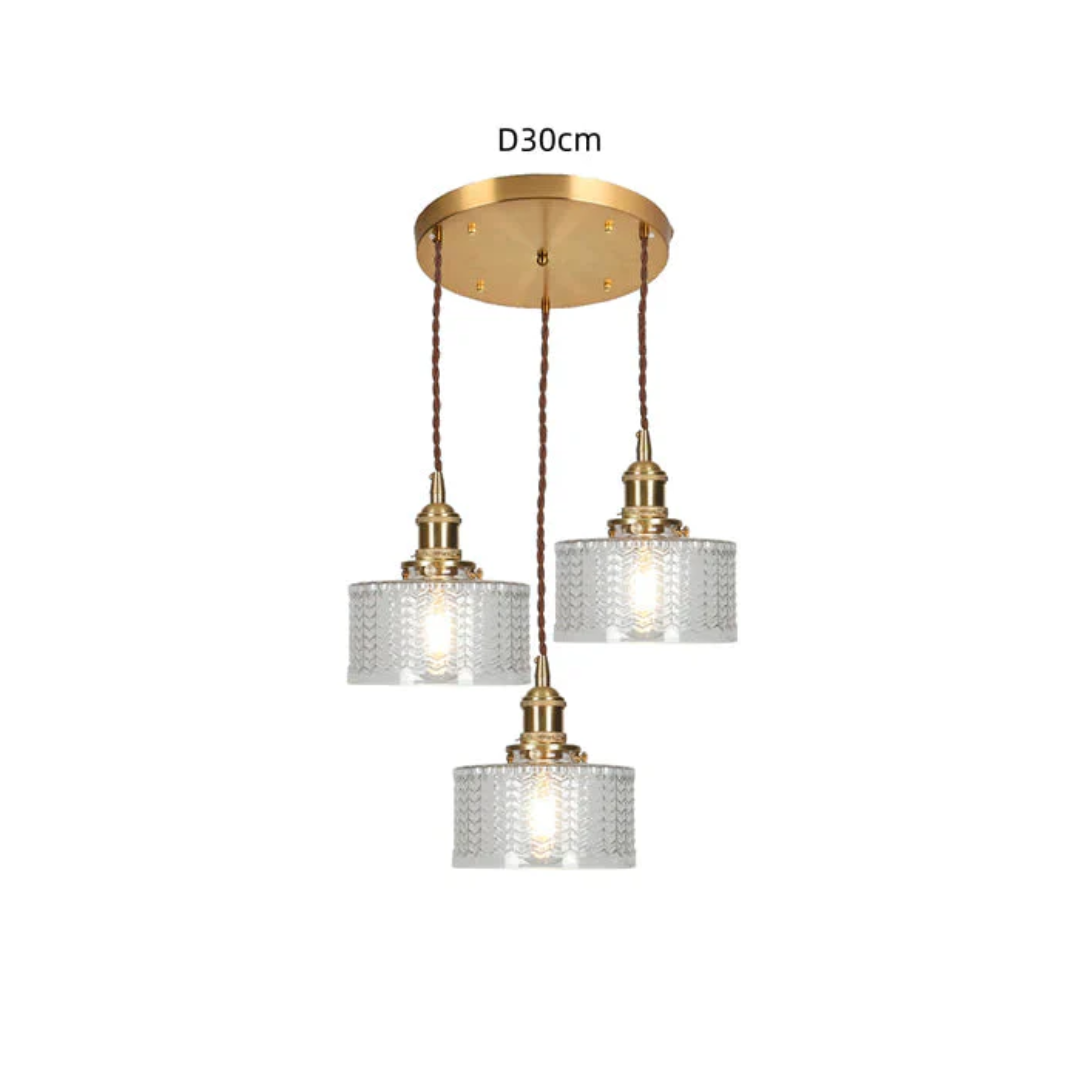 Adjustable Pendant Light with Ribbed Glass Shade, E27 Socket, Green Brass Finish for Kitchen Island, Dining Room & Breakfast Bar | Lonoma
