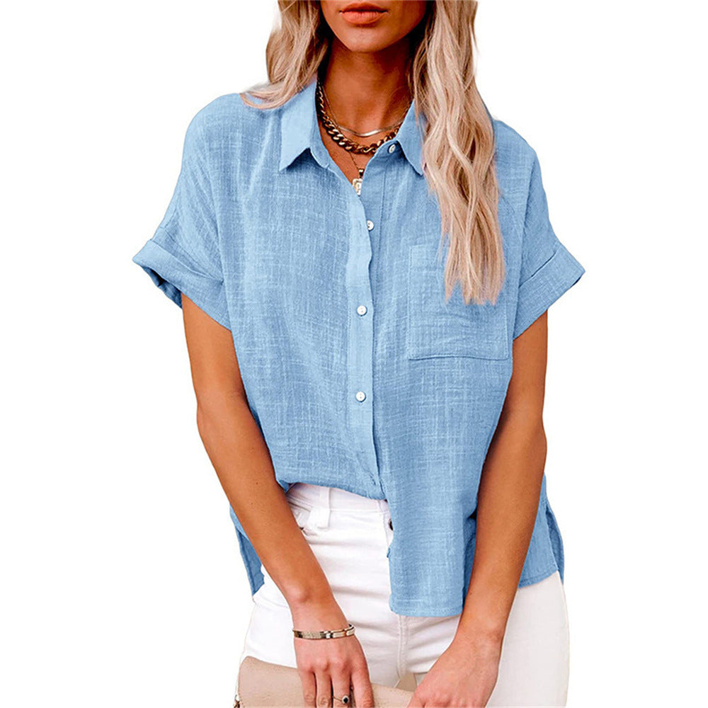Women's Relaxed Cotton-Linen Blouse – Short Sleeve Shirt for Summer Days & Casual Elegance | Koossa