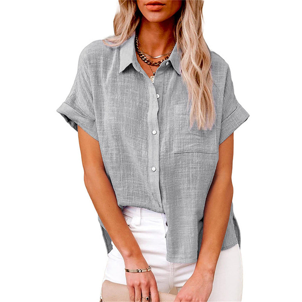 Women's Relaxed Cotton-Linen Blouse – Short Sleeve Shirt for Summer Days & Casual Elegance | Koossa