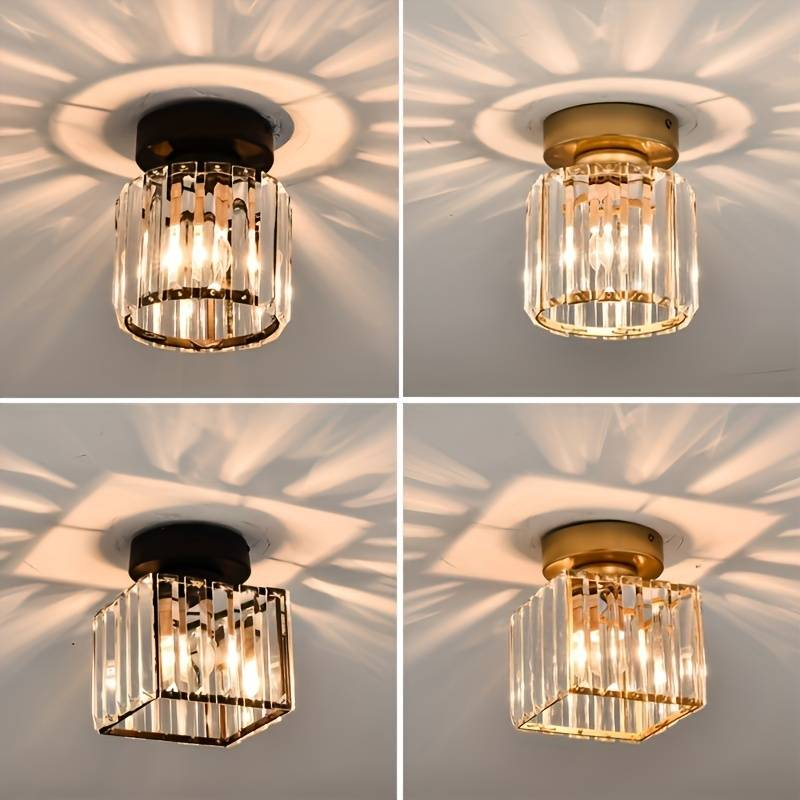 Plafonnier Cristal Élégant E27 Montage Apparent Moderne Noir Or Argenté pour Entrée Salon Chambre Bureau | Koossa