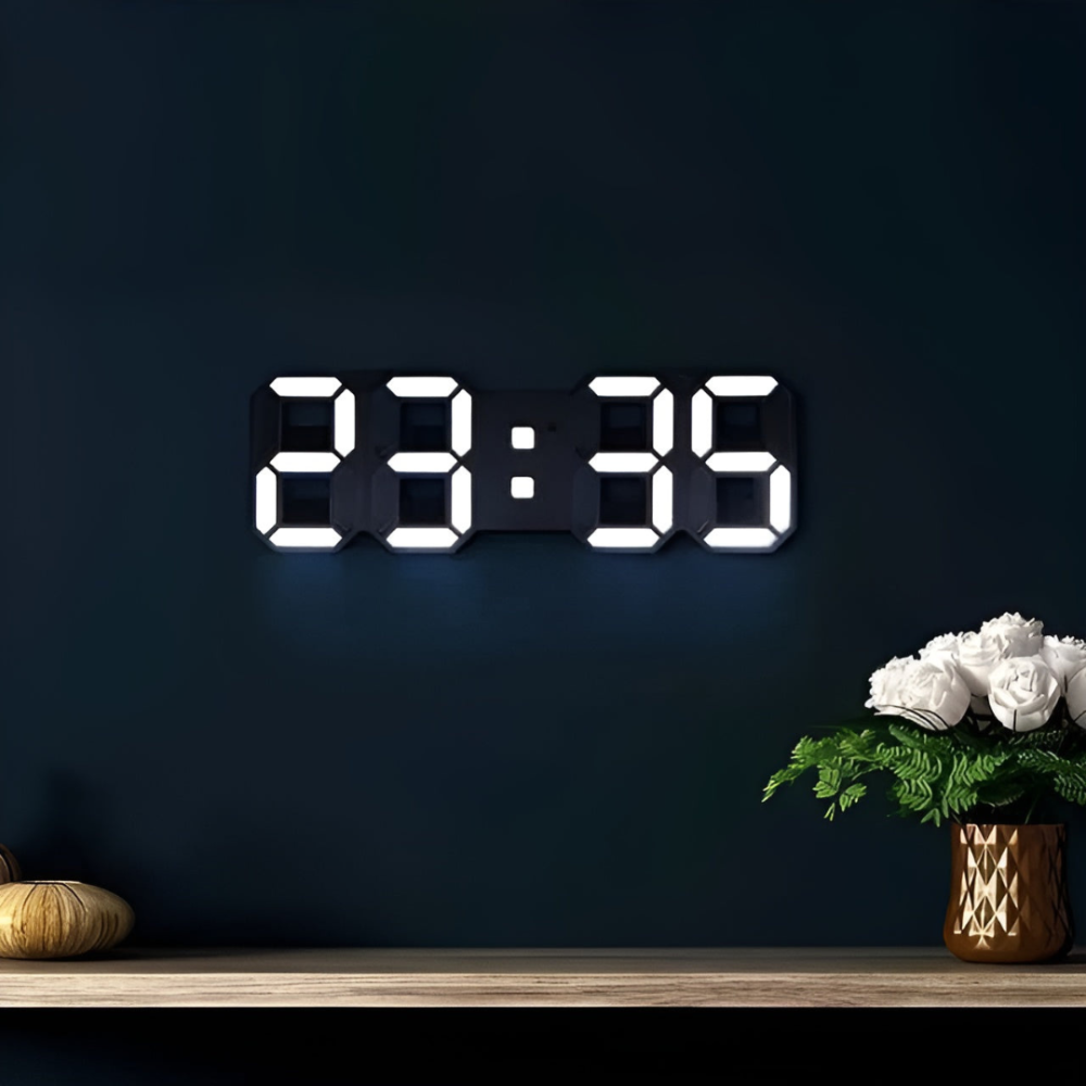 Horloge Murale LED 3D Grand Affichage Lumineux Intensité Réglable Mode Nuit Décoration Moderne Intérieure | Koossa