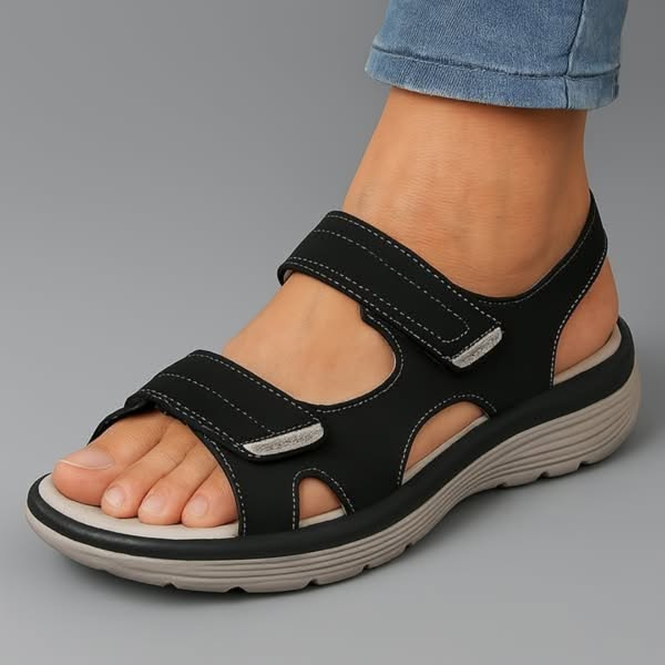 Women's Supportive Comfort Sandals with Cushioned Footbed and Adjustable Straps in Blue Grey Black | Koossa